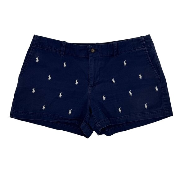 Polo Ralph Lauren Navy Blue Womens All Over Embroidered Pony Chino Shorts Size 8 - Picture 3 of 8